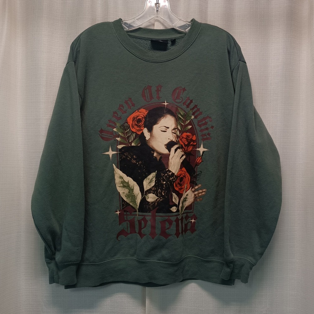 Official Selena Quintanilla Queen of Cumbia Sweatshirt Green Graphic Pullover L